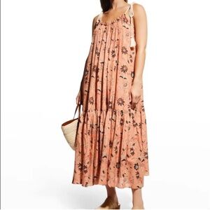 ULLA JOHNSON CARI SHOULDER-Tie Summer Full Primrose Floral Dress